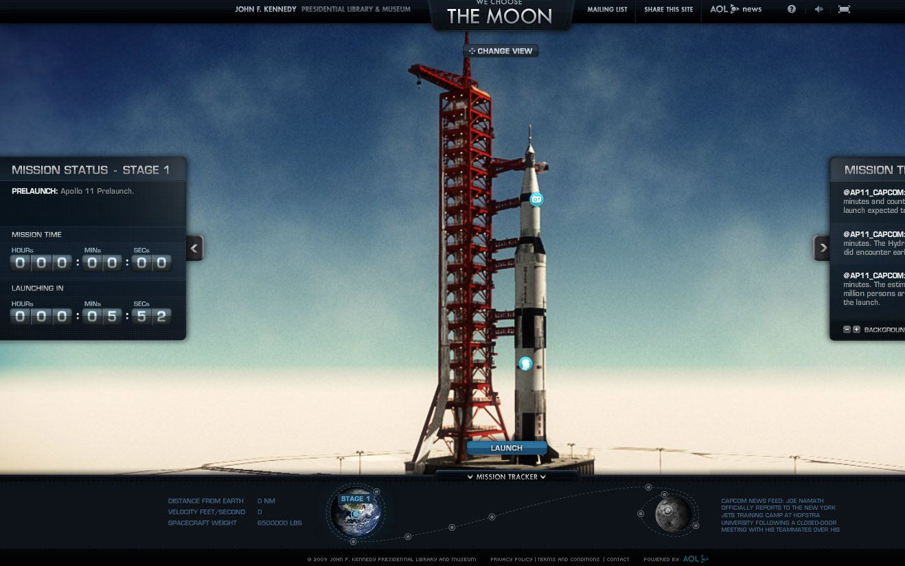 Staging status. Change over the Moon. We choose to go to the Moon Center Kennedy.