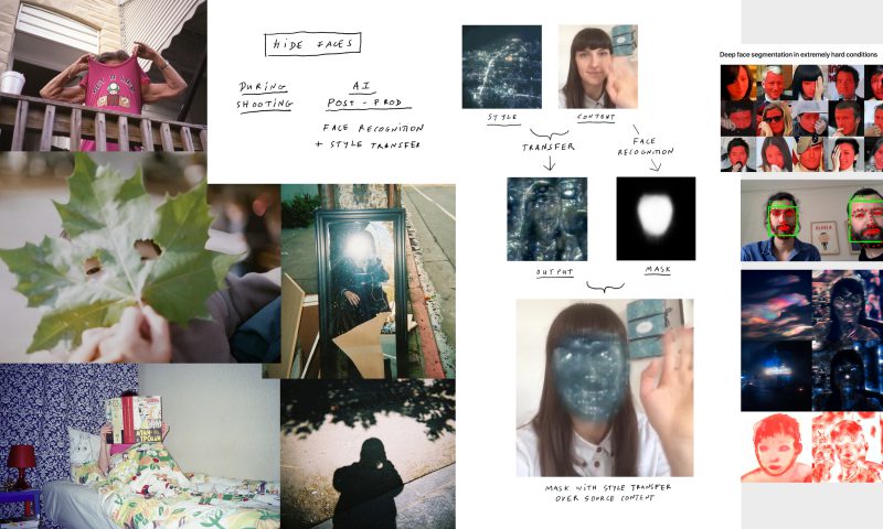 Many images of people with faces covered by a shirt, a leaf, a book, and computer distortions